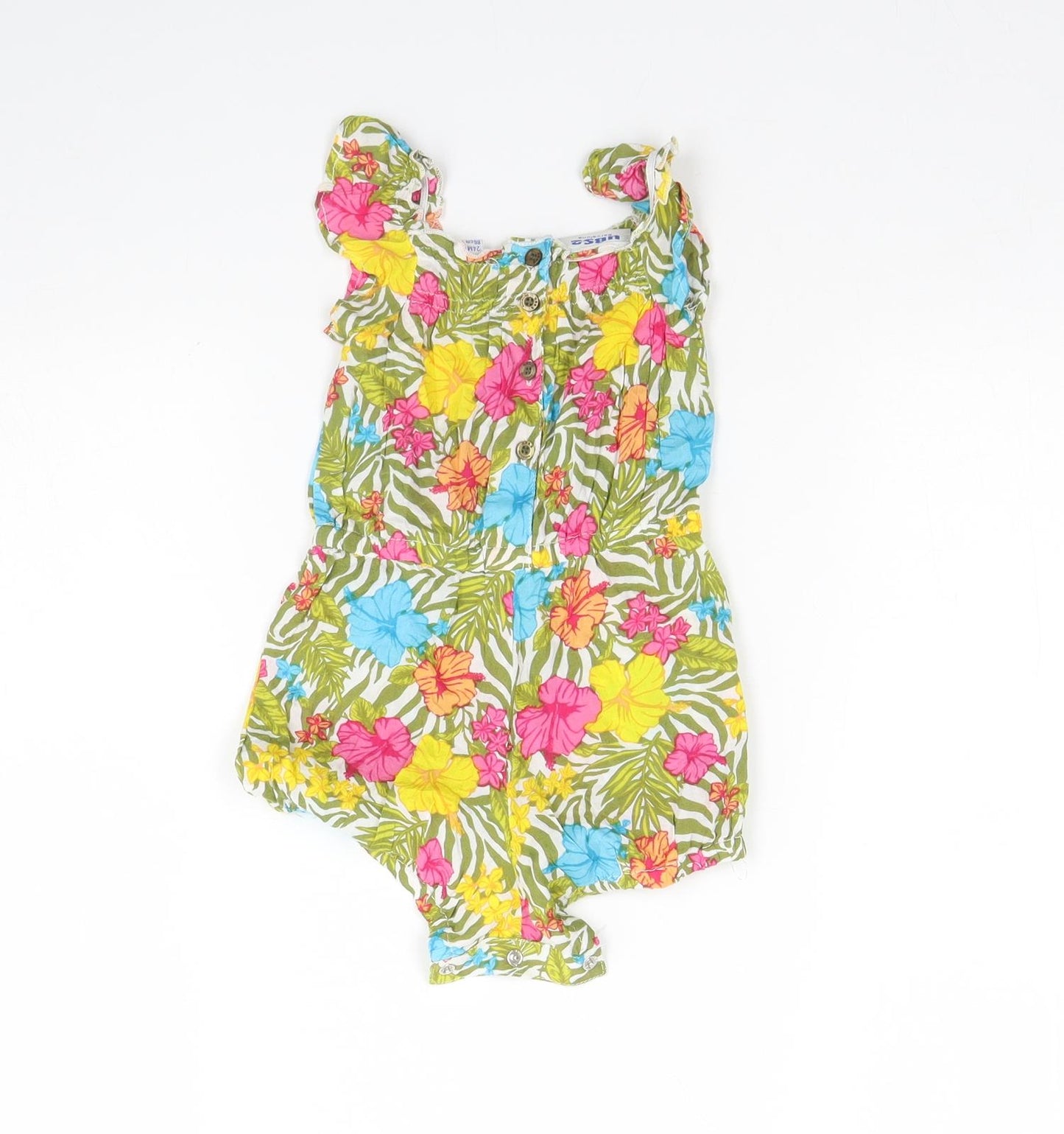 UBS 2 Girls White Floral  Dungaree One-Piece Size 24 Months