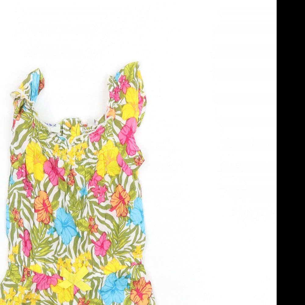 UBS 2 Girls White Floral  Dungaree One-Piece Size 24 Months