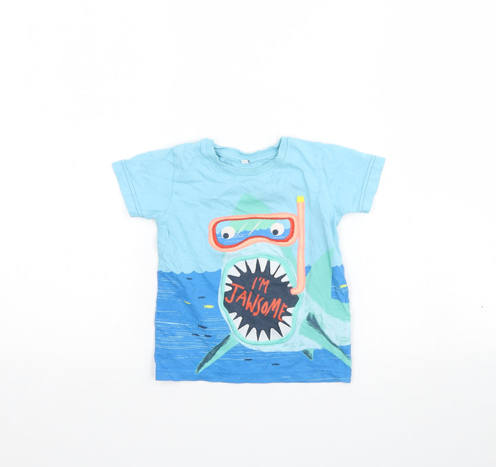 Preworn Baby Blue   Basic T-Shirt Size 18-24 Months  - shark