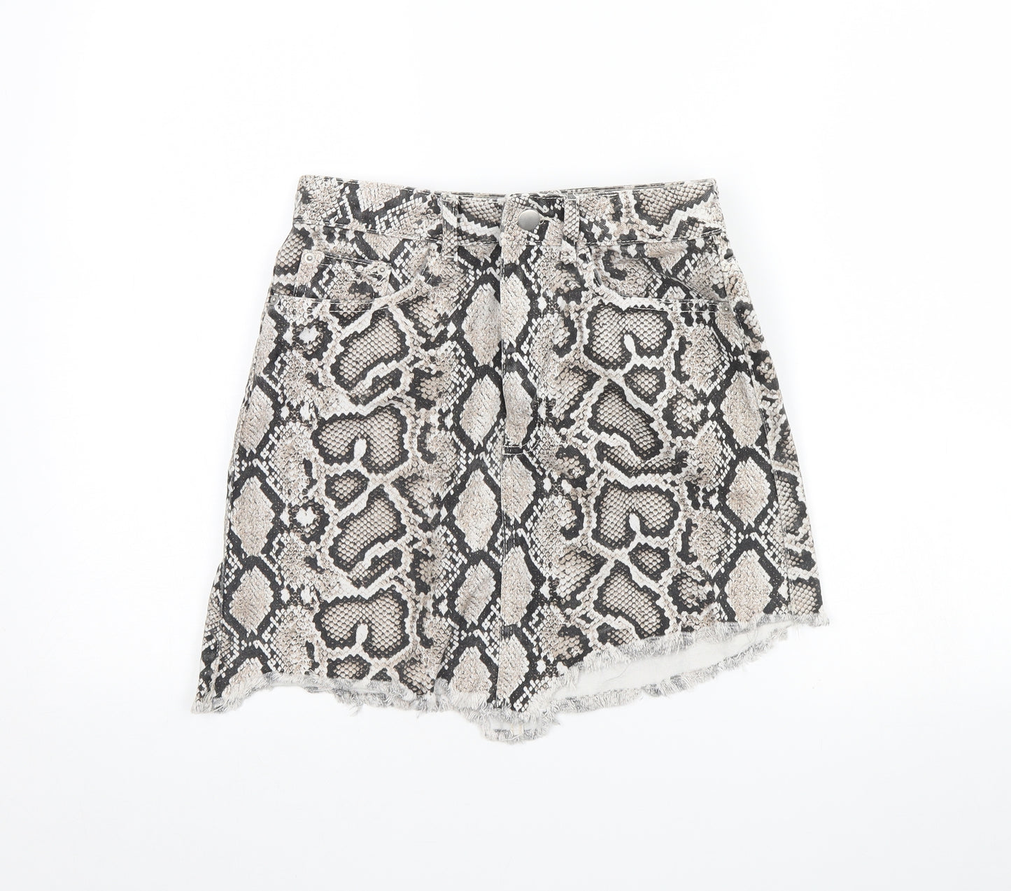 Zara Womens Beige Animal Print Denim Mini Skirt Size S