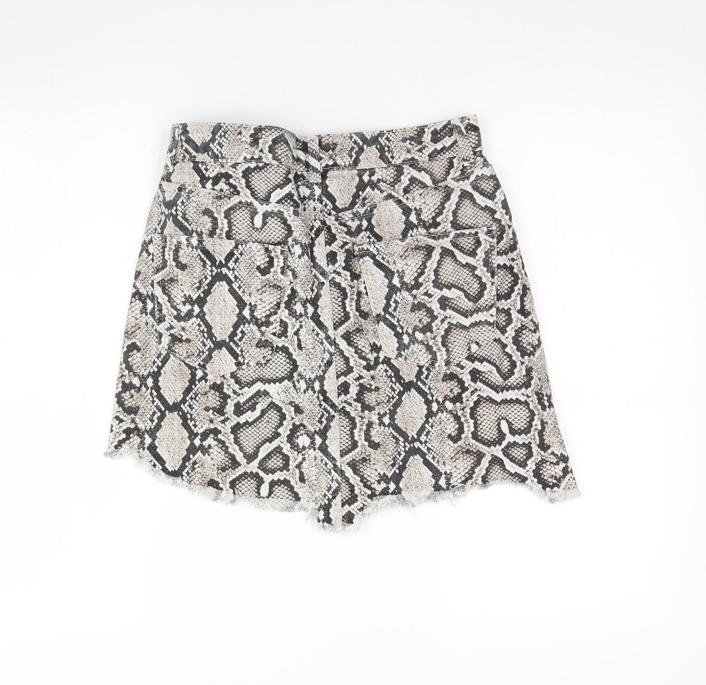 Zara Womens Beige Animal Print Denim Mini Skirt Size S