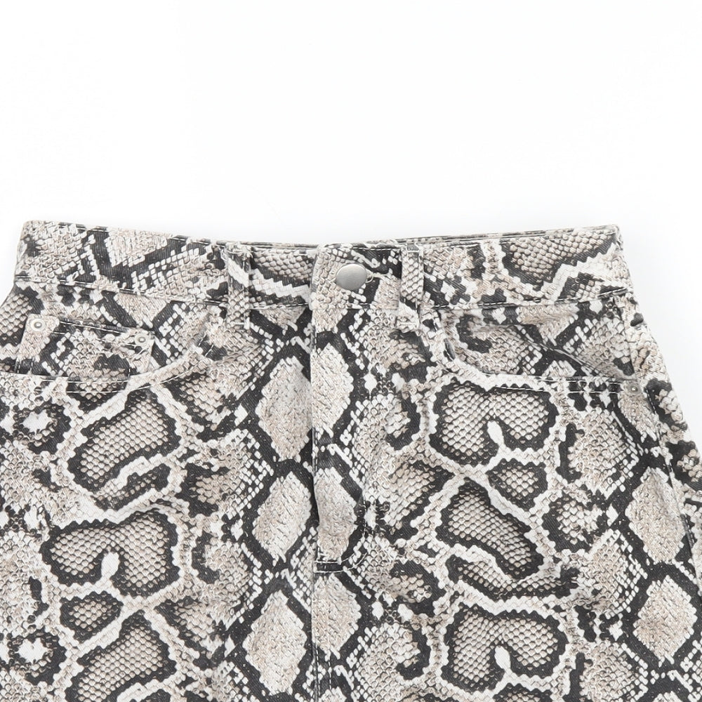 Zara Womens Beige Animal Print Denim Mini Skirt Size S