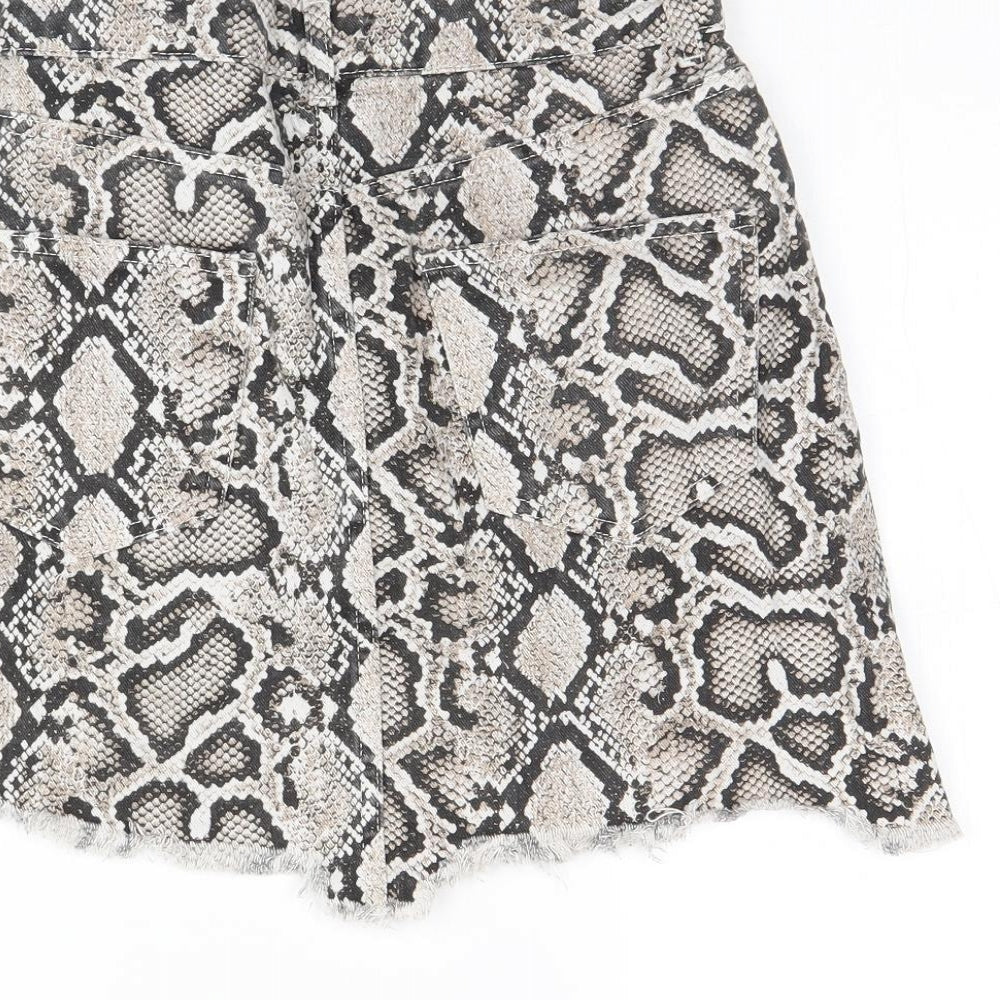 Zara Womens Beige Animal Print Denim Mini Skirt Size S