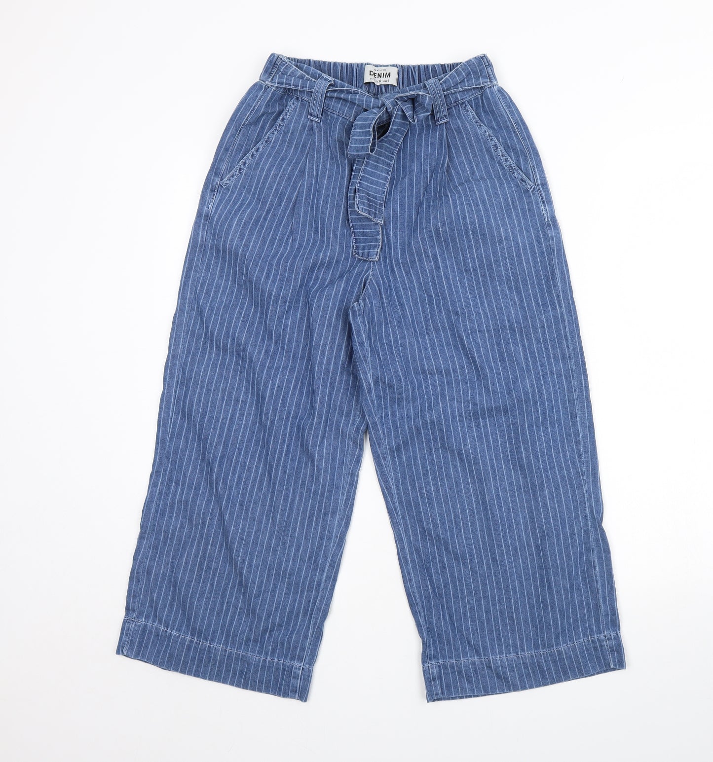 NEXT Womens Blue Striped Denim Straight Jeans Size 8 L28 in