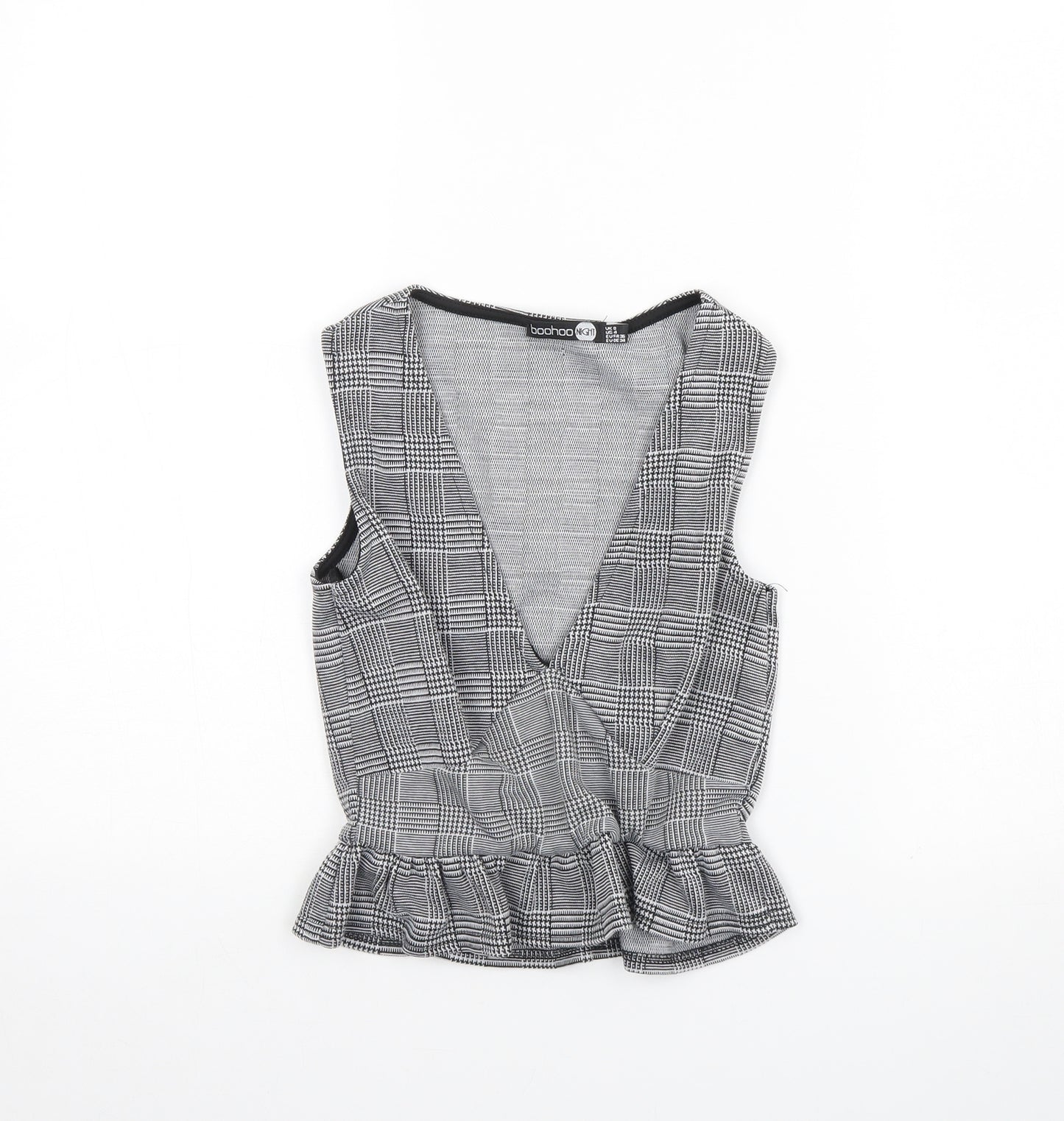 Boohoo Womens Black Plaid  Basic Tank Size 8