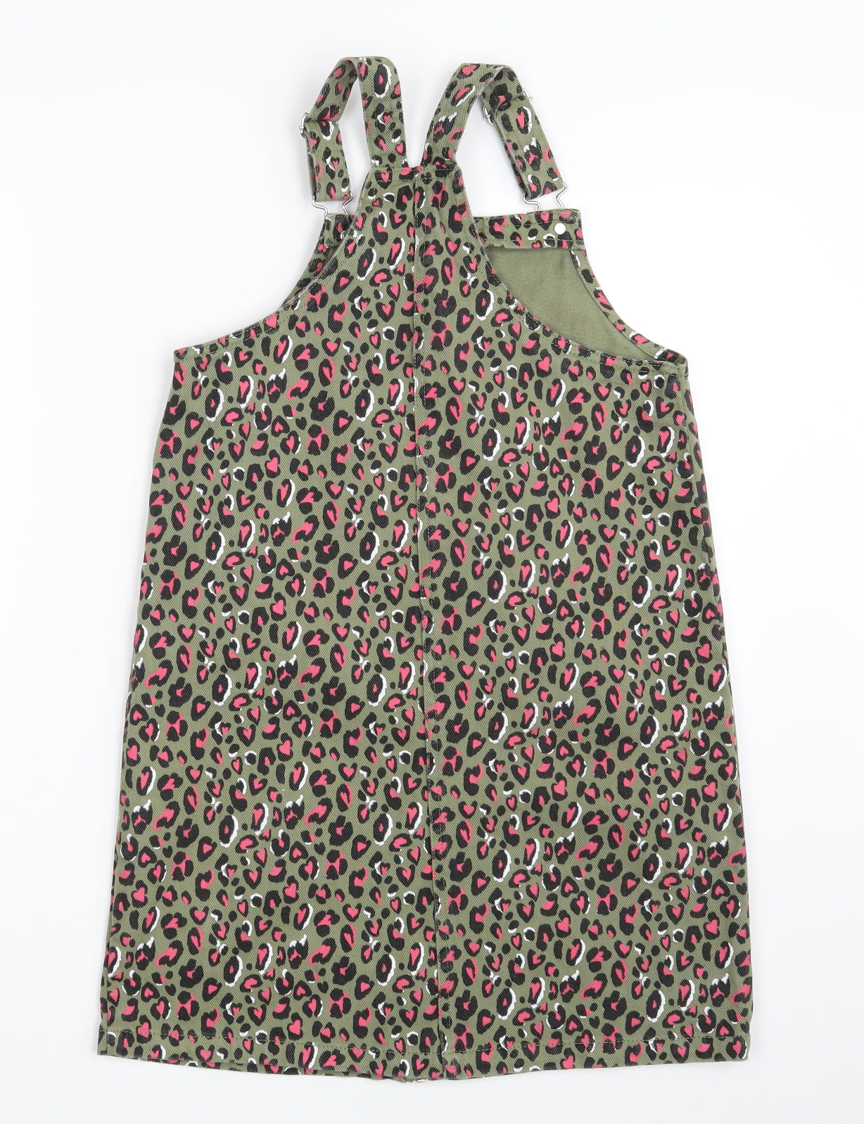 Matalan Girls Green Animal Print Denim Pinafore/Dungaree Dress  Size 12 Years