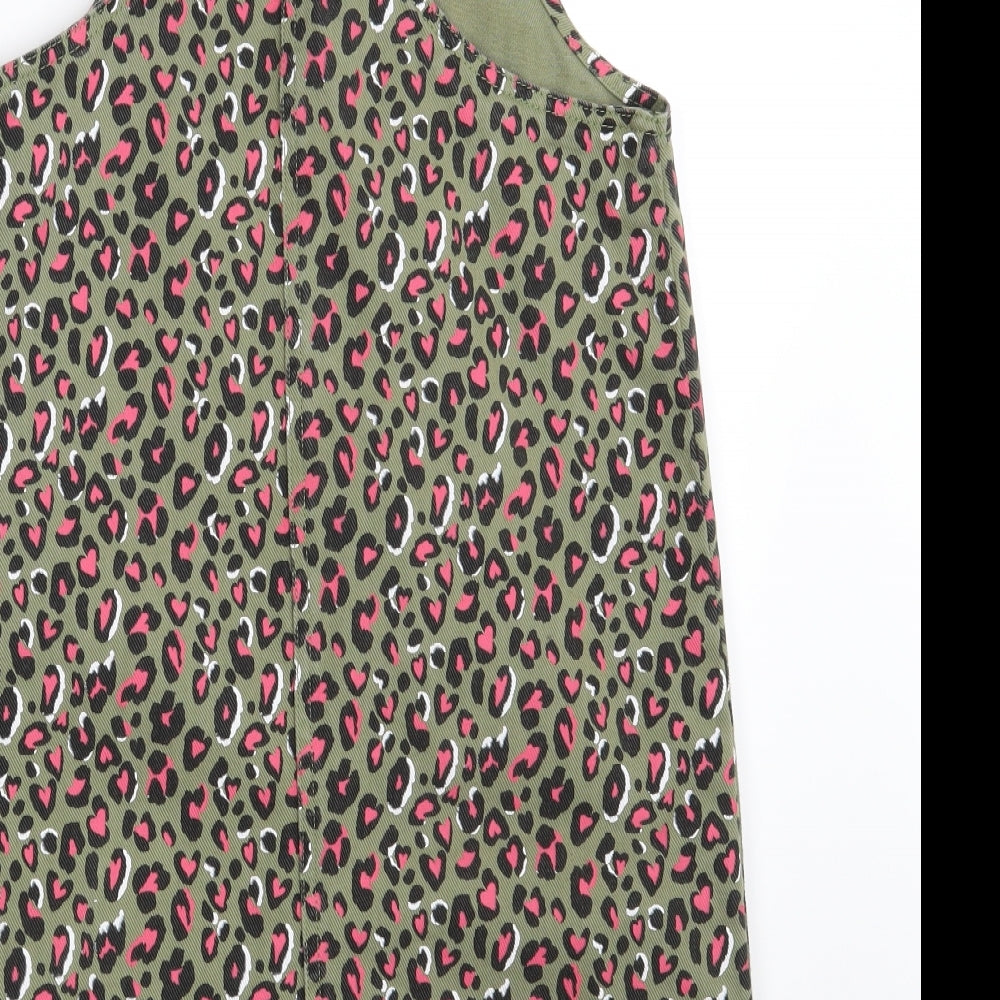 Matalan Girls Green Animal Print Denim Pinafore/Dungaree Dress  Size 12 Years