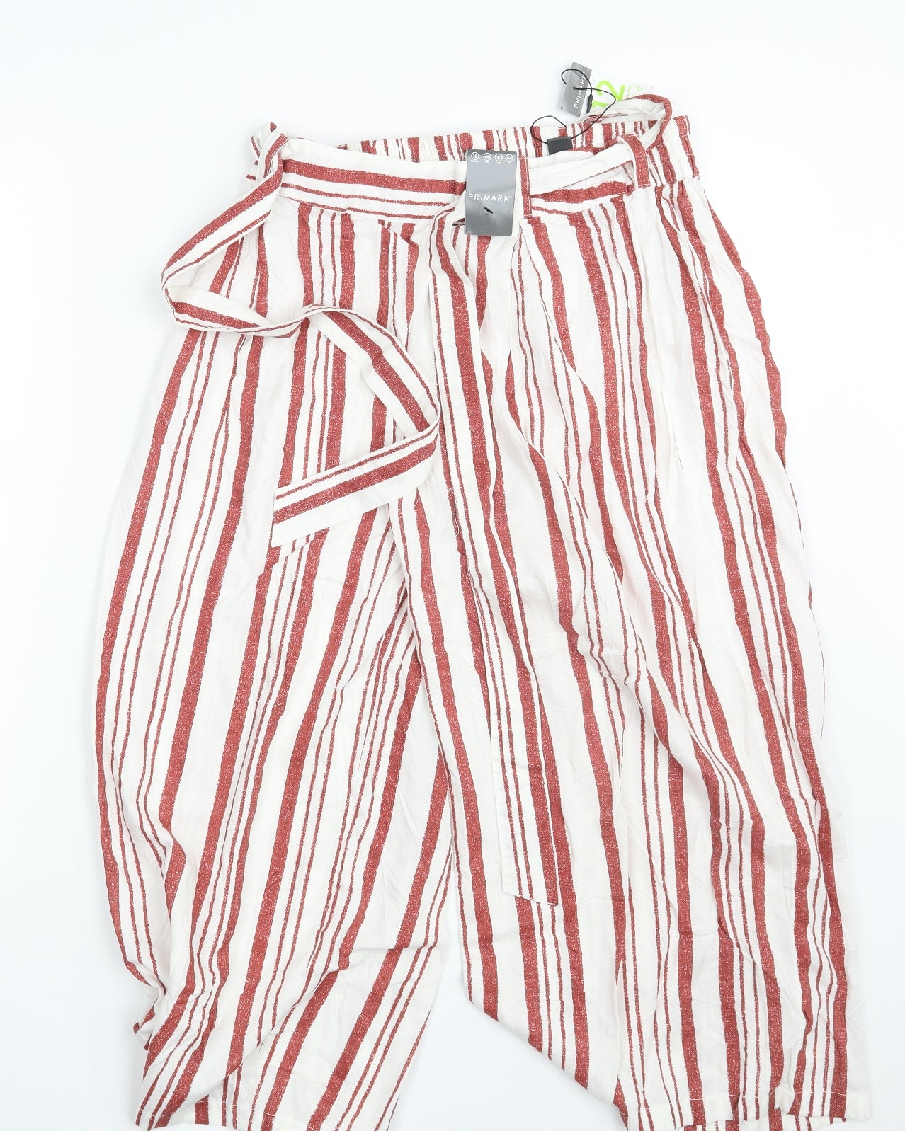 Primark Womens White Striped  Bloomer Trousers Size 12 L21 in