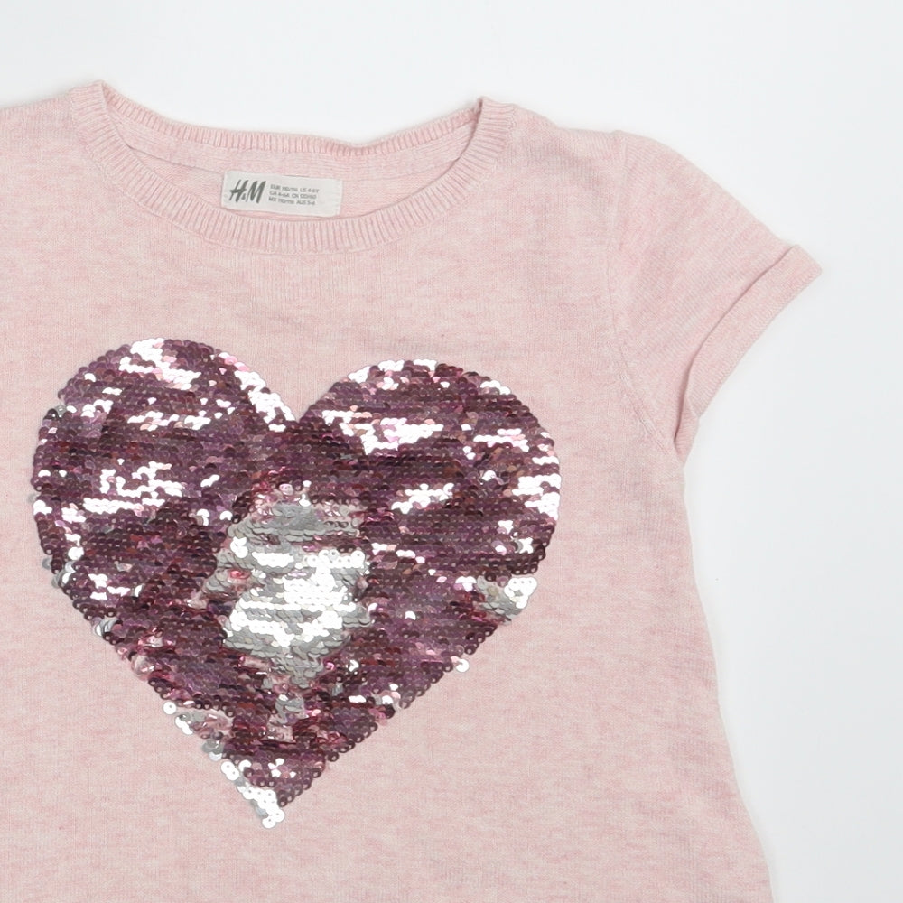 H&M Girls Pink   Pullover Jumper Size 4-5 Years