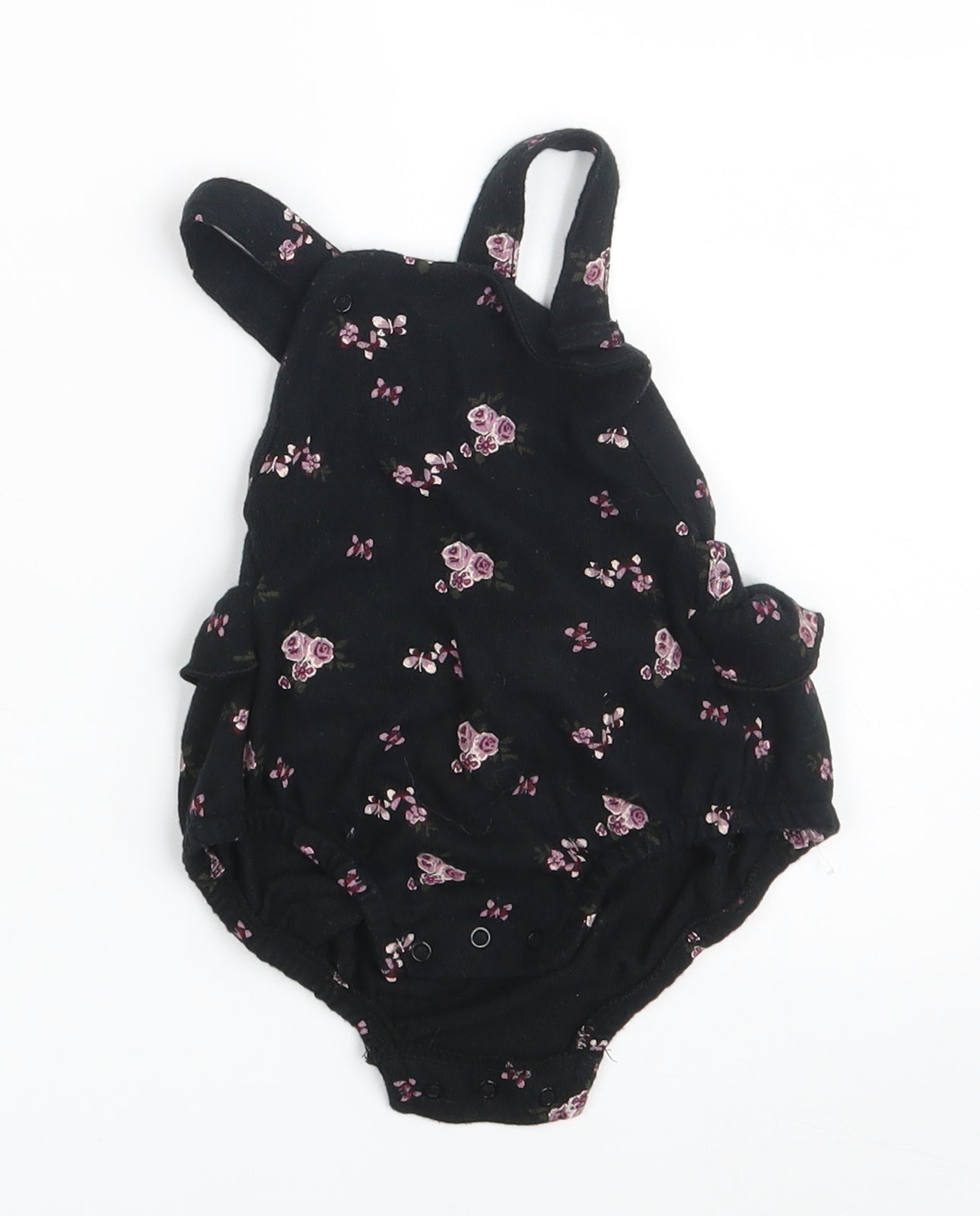 George Girls Black Floral  Dungaree One-Piece Size 3-6 Months