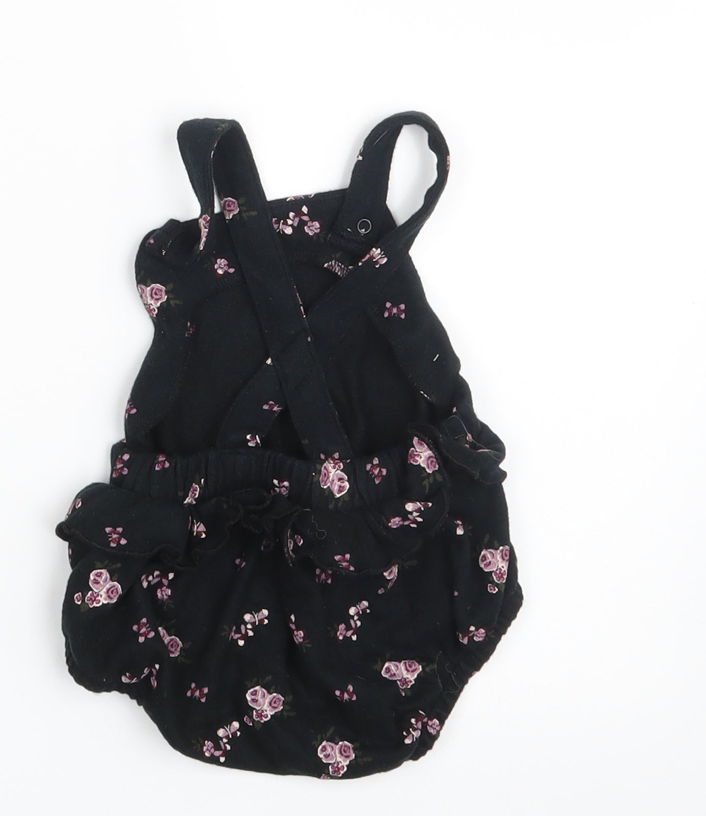 George Girls Black Floral  Dungaree One-Piece Size 3-6 Months