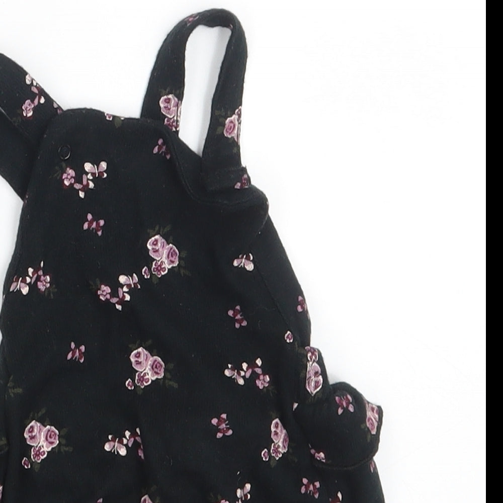 George Girls Black Floral  Dungaree One-Piece Size 3-6 Months