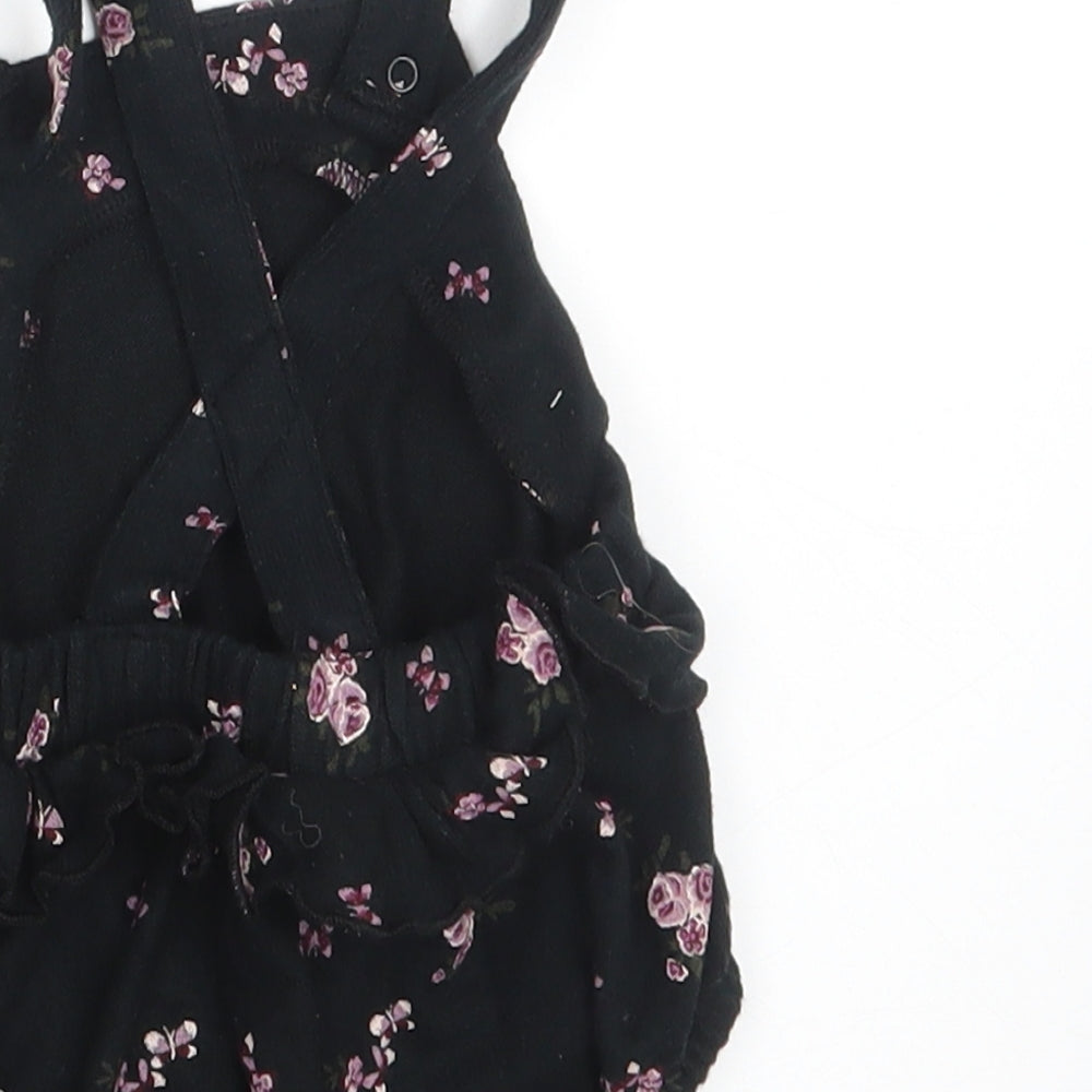 George Girls Black Floral  Dungaree One-Piece Size 3-6 Months