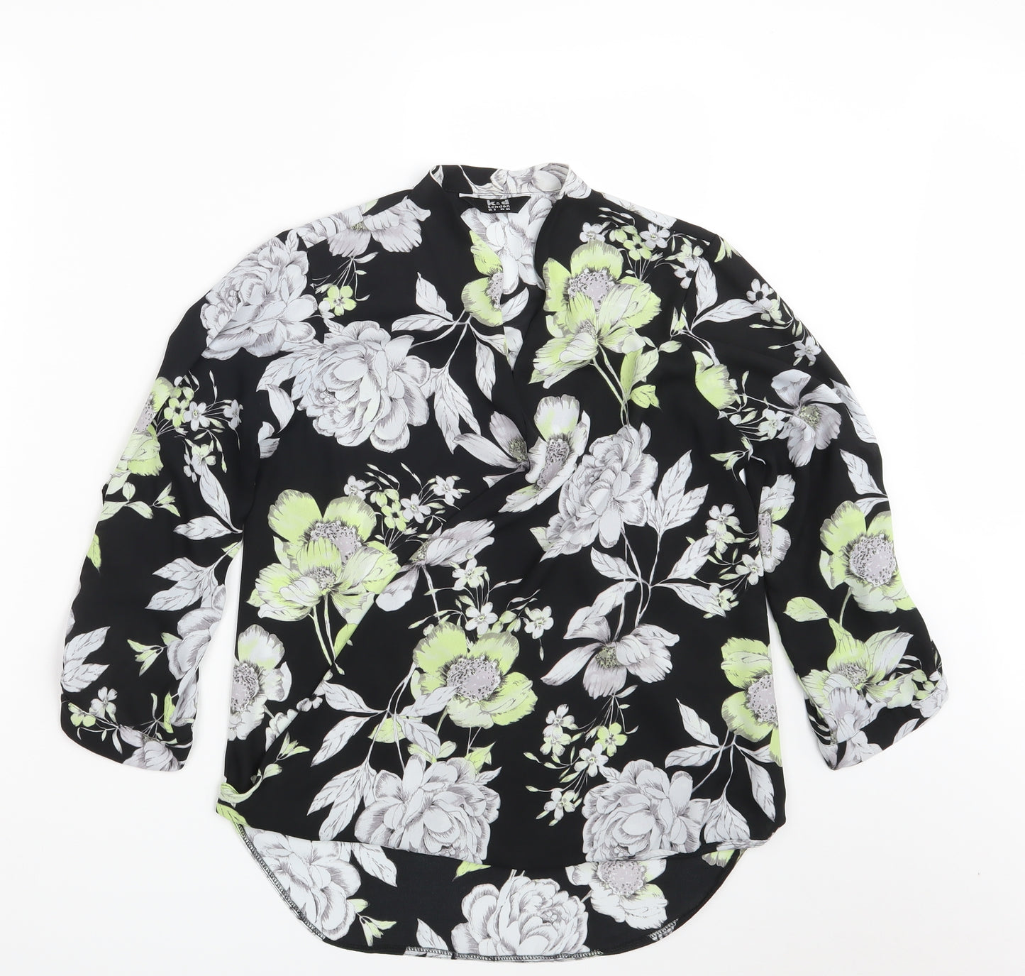 K & D Womens Black Floral  Basic Blouse Size 8