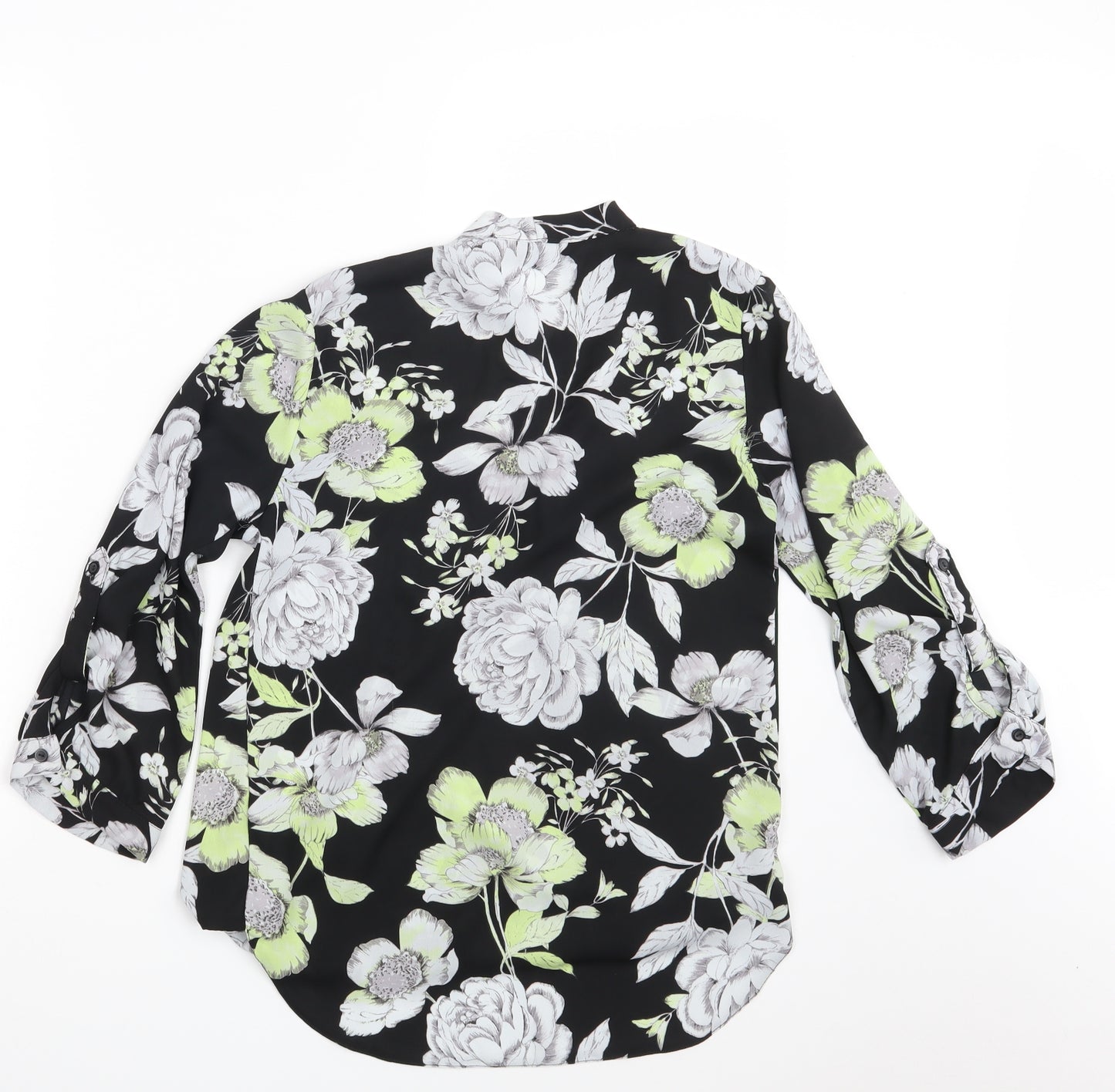 K & D Womens Black Floral  Basic Blouse Size 8