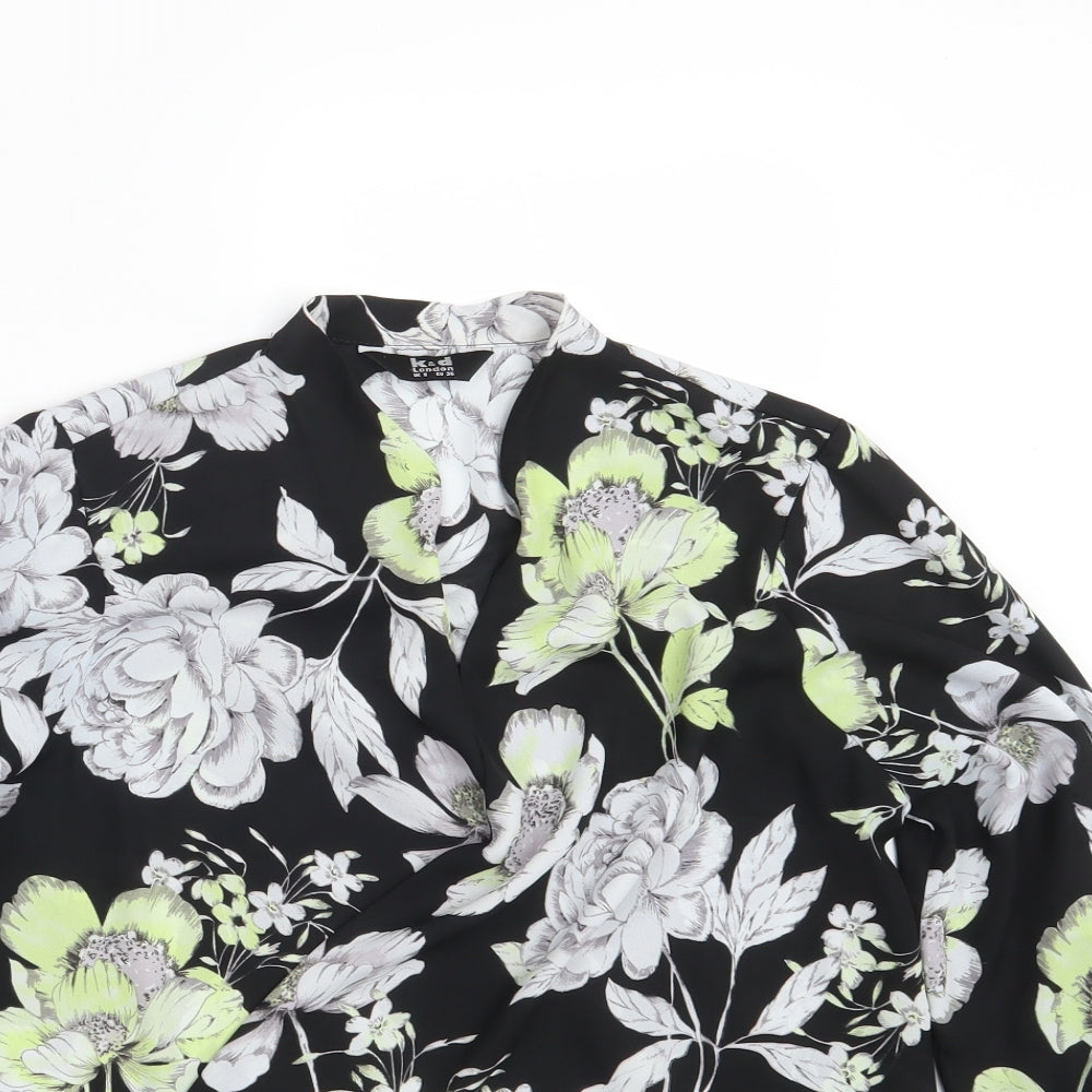 K & D Womens Black Floral  Basic Blouse Size 8