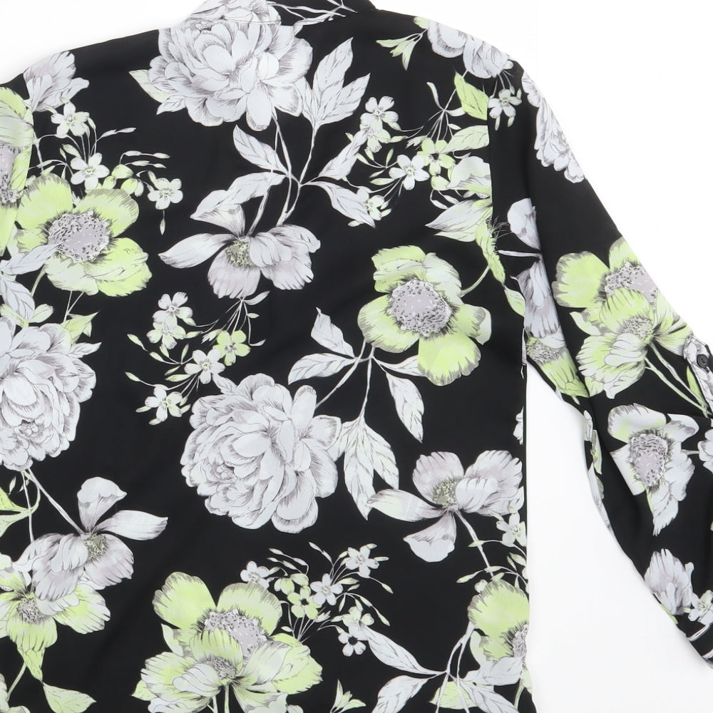 K & D Womens Black Floral  Basic Blouse Size 8