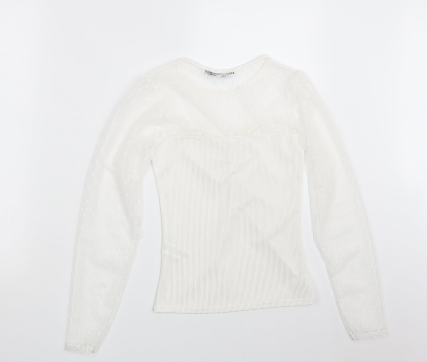Boohoo Womens White Polka Dot  Basic T-Shirt Size 8