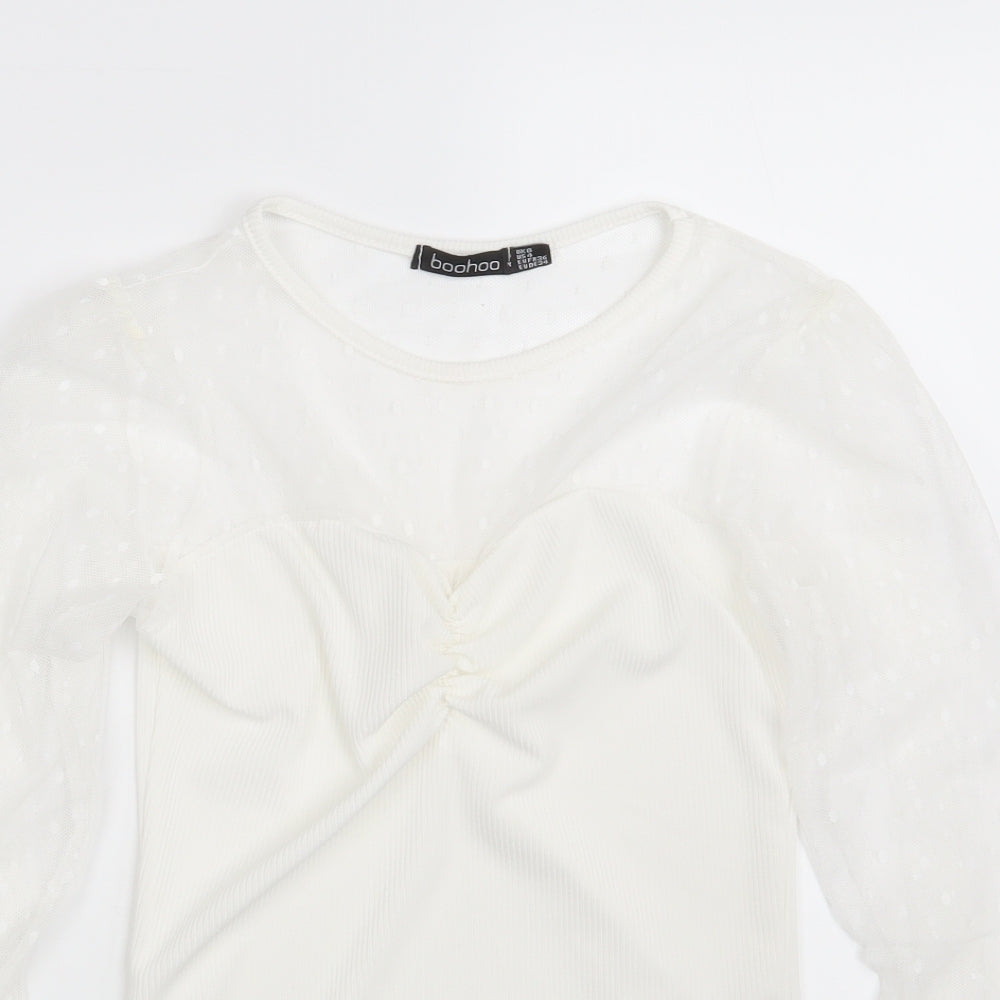 Boohoo Womens White Polka Dot  Basic T-Shirt Size 8