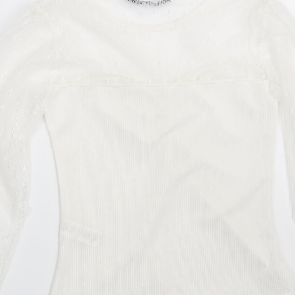 Boohoo Womens White Polka Dot  Basic T-Shirt Size 8