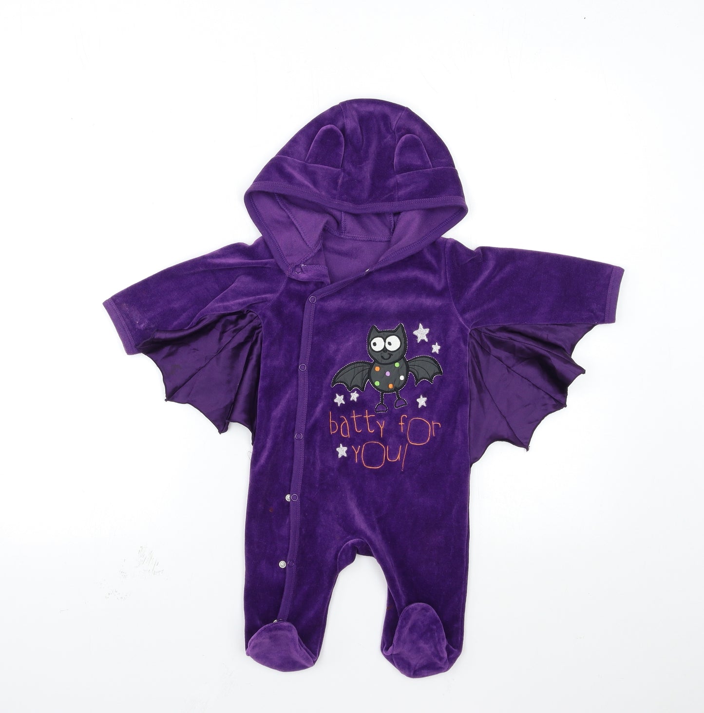 Matalan Baby Purple  Fleece Babygrow One-Piece Size 6-9 Months  - Halloween bat