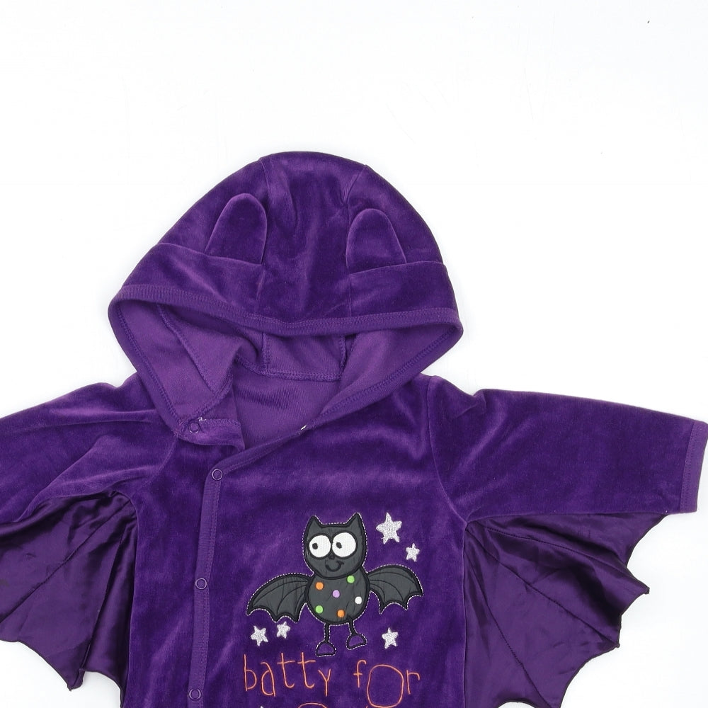 Matalan Baby Purple  Fleece Babygrow One-Piece Size 6-9 Months  - Halloween bat