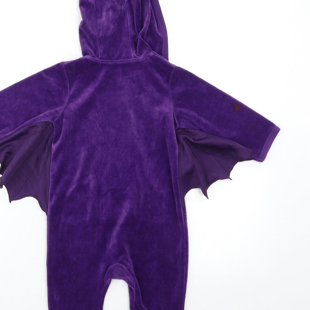 Matalan Baby Purple  Fleece Babygrow One-Piece Size 6-9 Months  - Halloween bat