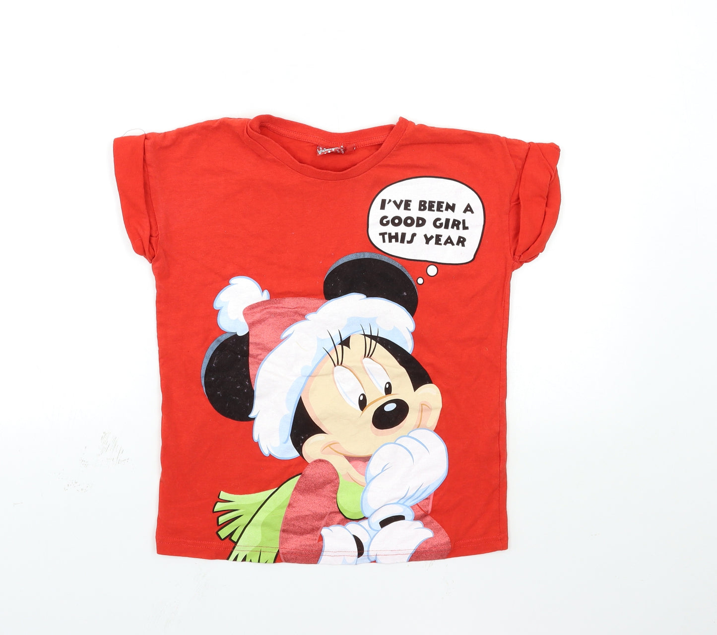 Disney Girls Red   Basic T-Shirt Size 10-11 Years  - Minnie mouse