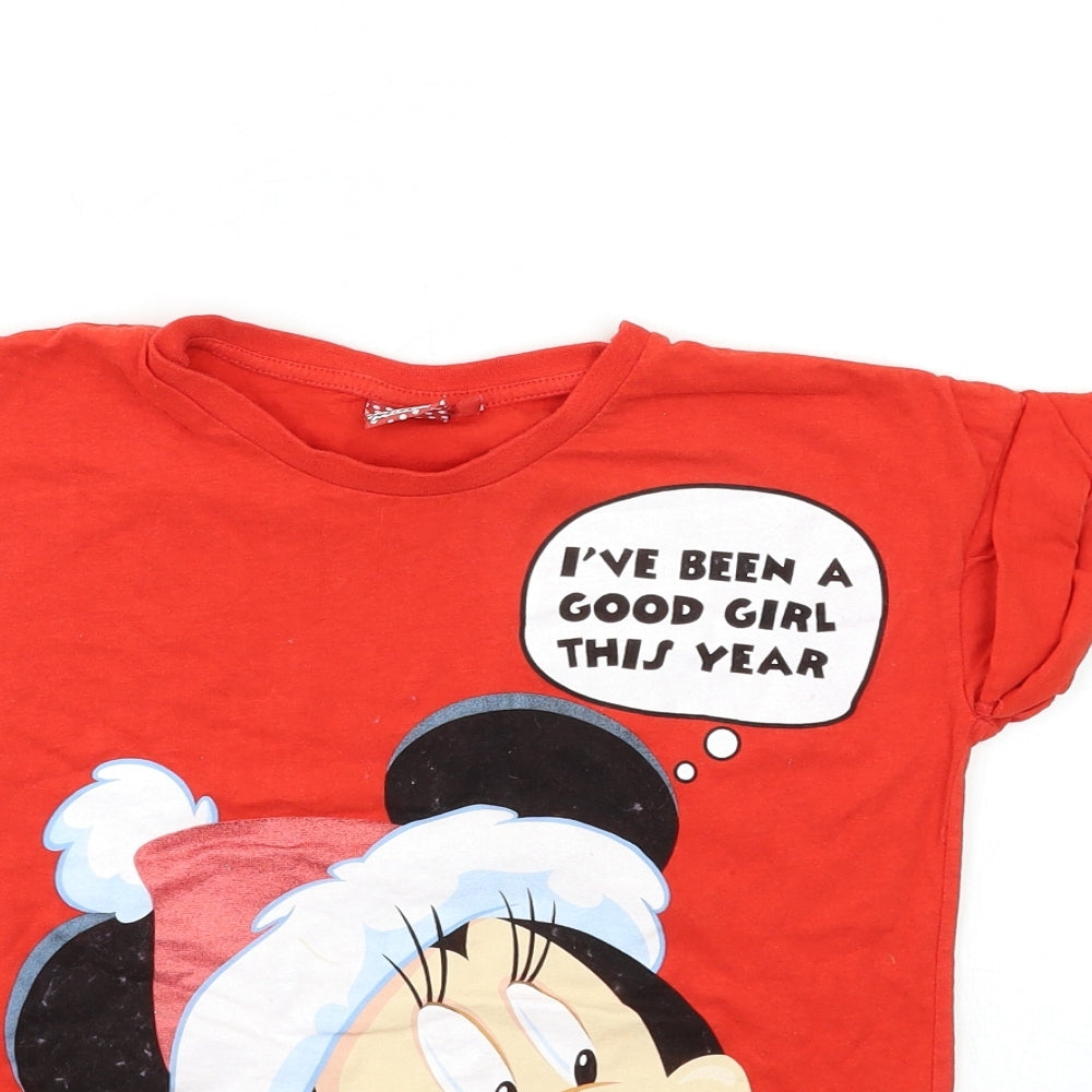 Disney Girls Red   Basic T-Shirt Size 10-11 Years  - Minnie mouse