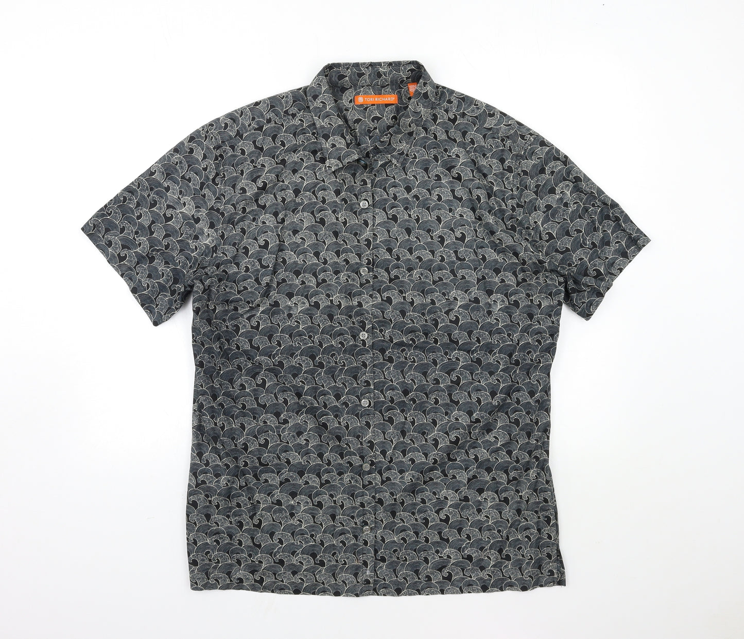 Tori Richard Mens Grey Geometric   Button-Up Size L