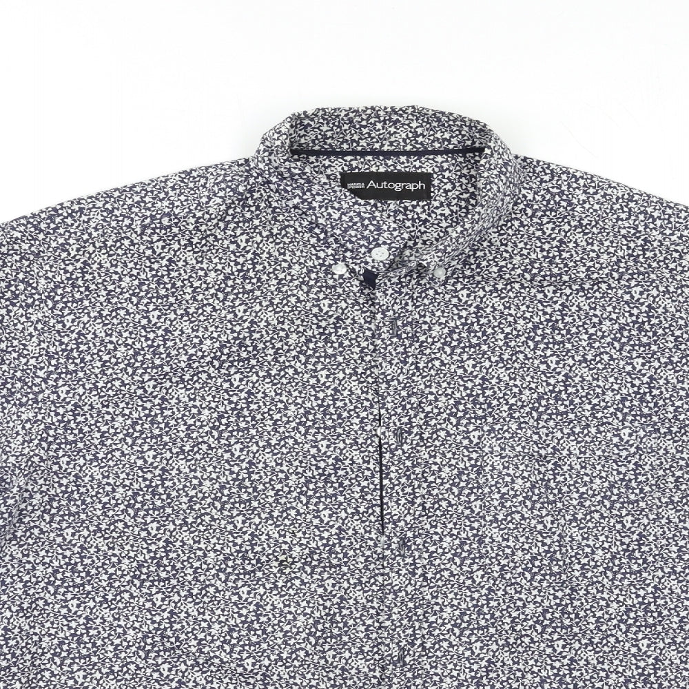 Marks and Spencer Mens Blue Floral   Button-Up Size L