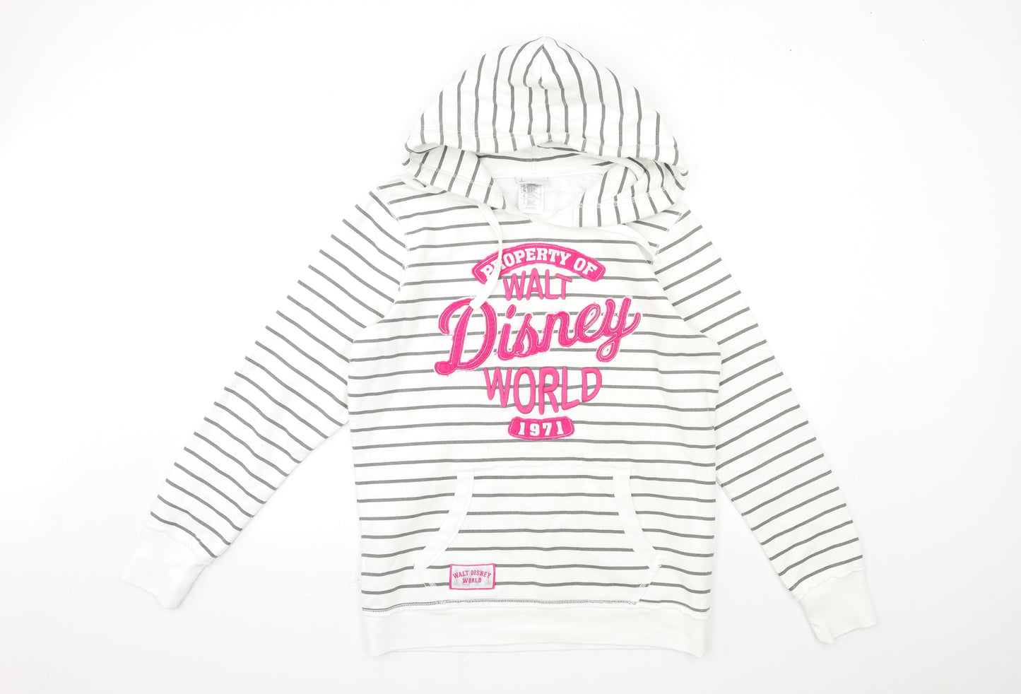 Disney Womens White Striped  Pullover Hoodie Size 16