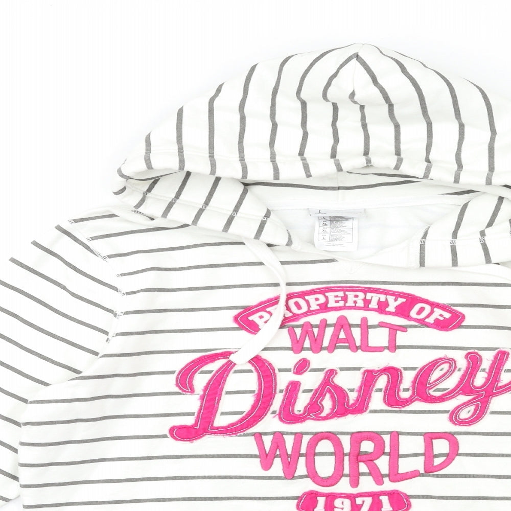 Disney Womens White Striped  Pullover Hoodie Size 16