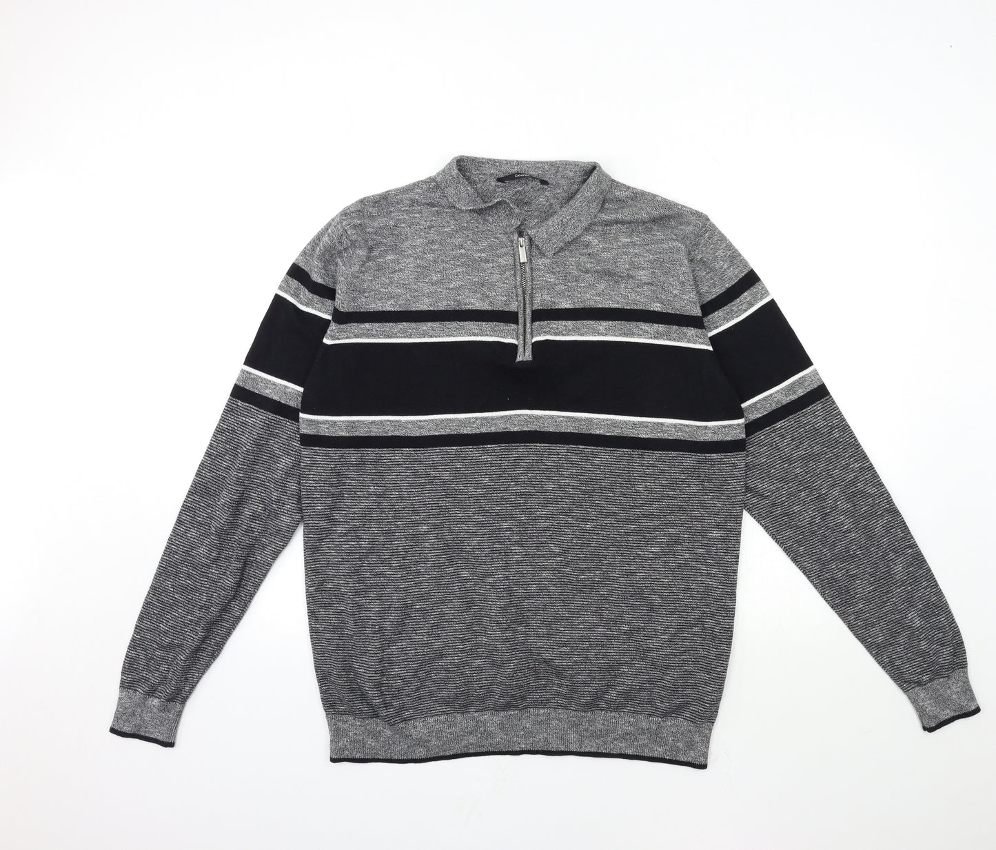 George Mens Grey Striped Knit Pullover Jumper Size XL