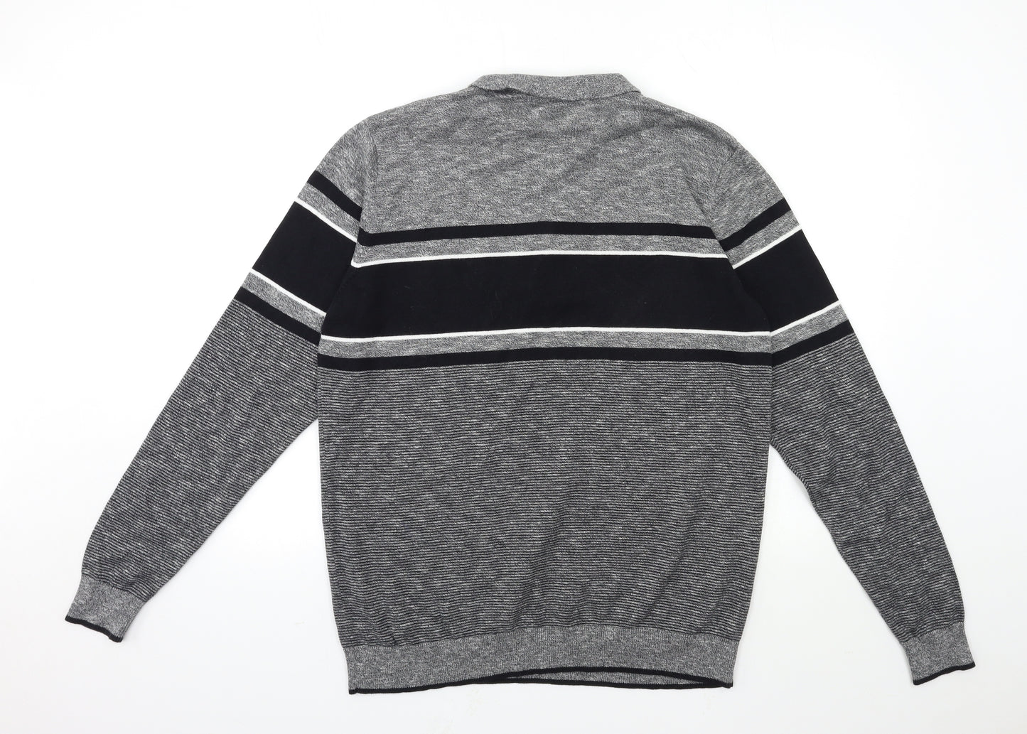 George Mens Grey Striped Knit Pullover Jumper Size XL