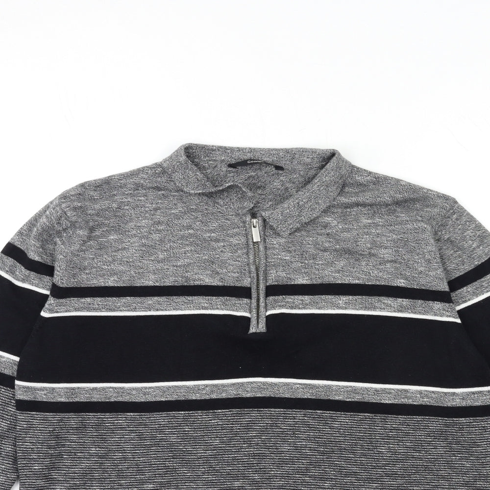 George Mens Grey Striped Knit Pullover Jumper Size XL