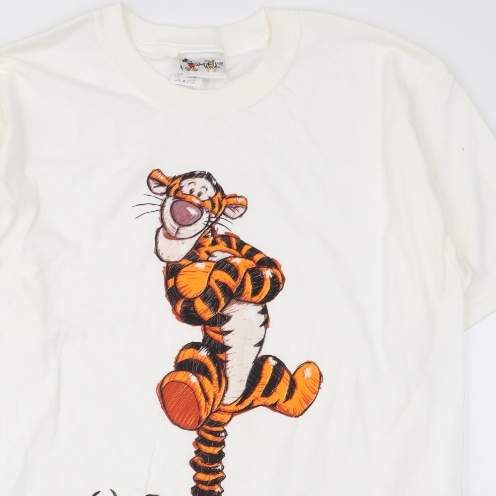 Walt Disney Womens White Animal Print  Basic T-Shirt Size L