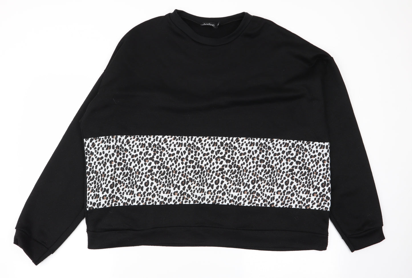 Boohoo Womens Black Animal Print  Pullover Jumper Size 16