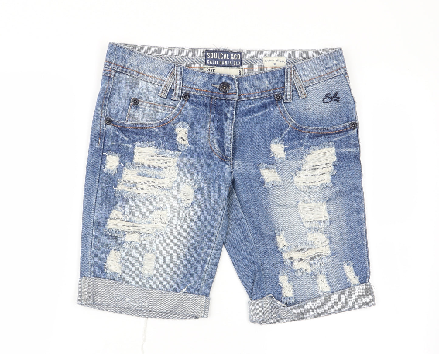 soulcal Womens Blue   Chino Shorts Size 8 - ripped shorts
