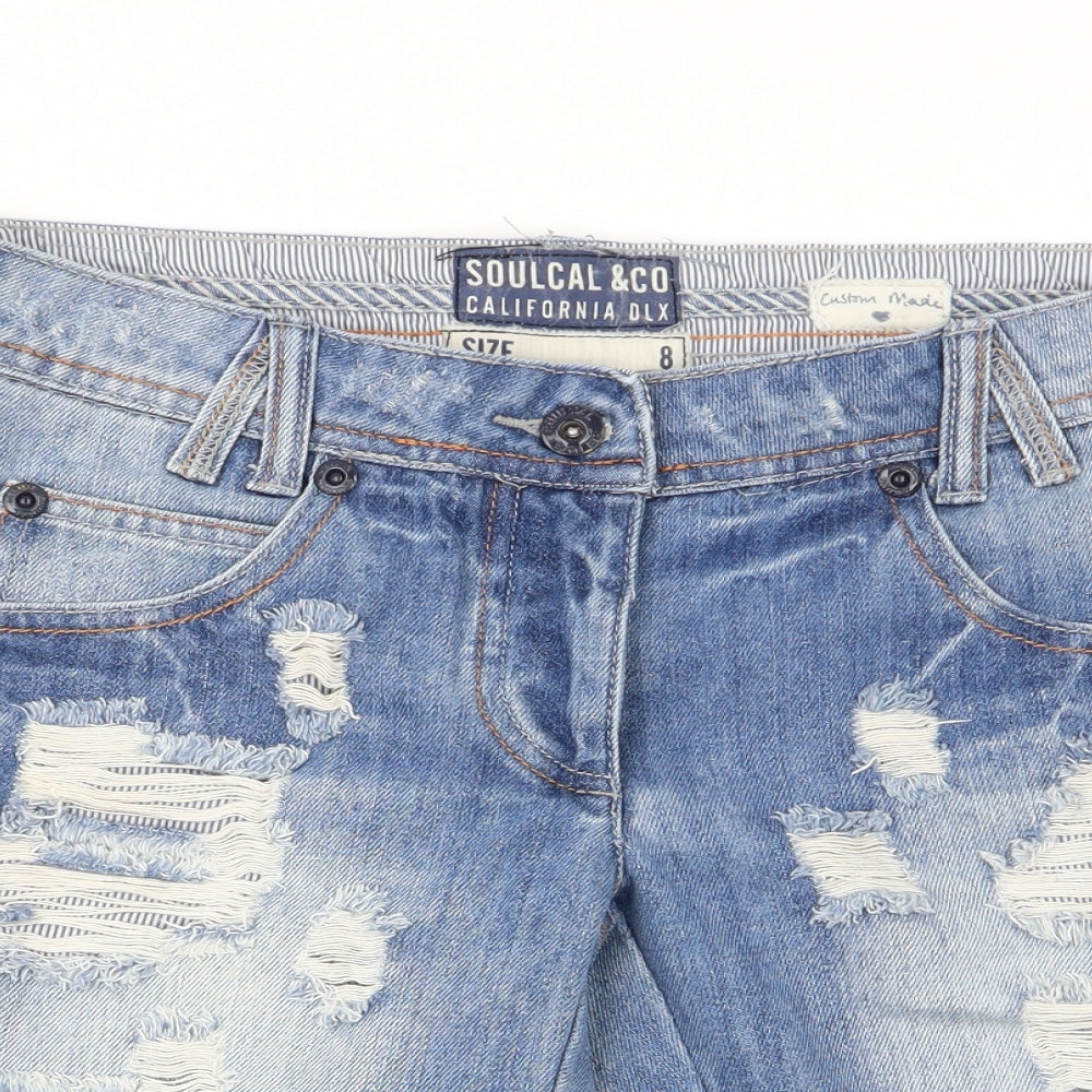 soulcal Womens Blue   Chino Shorts Size 8 - ripped shorts