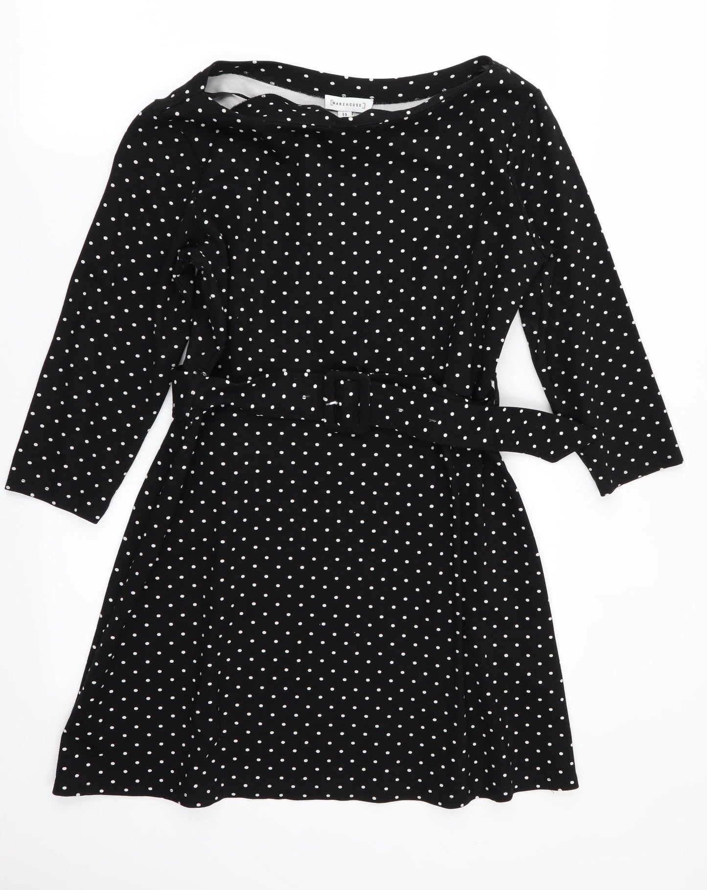 Warehouse Womens Black Polka Dot  Fit & Flare  Size 14