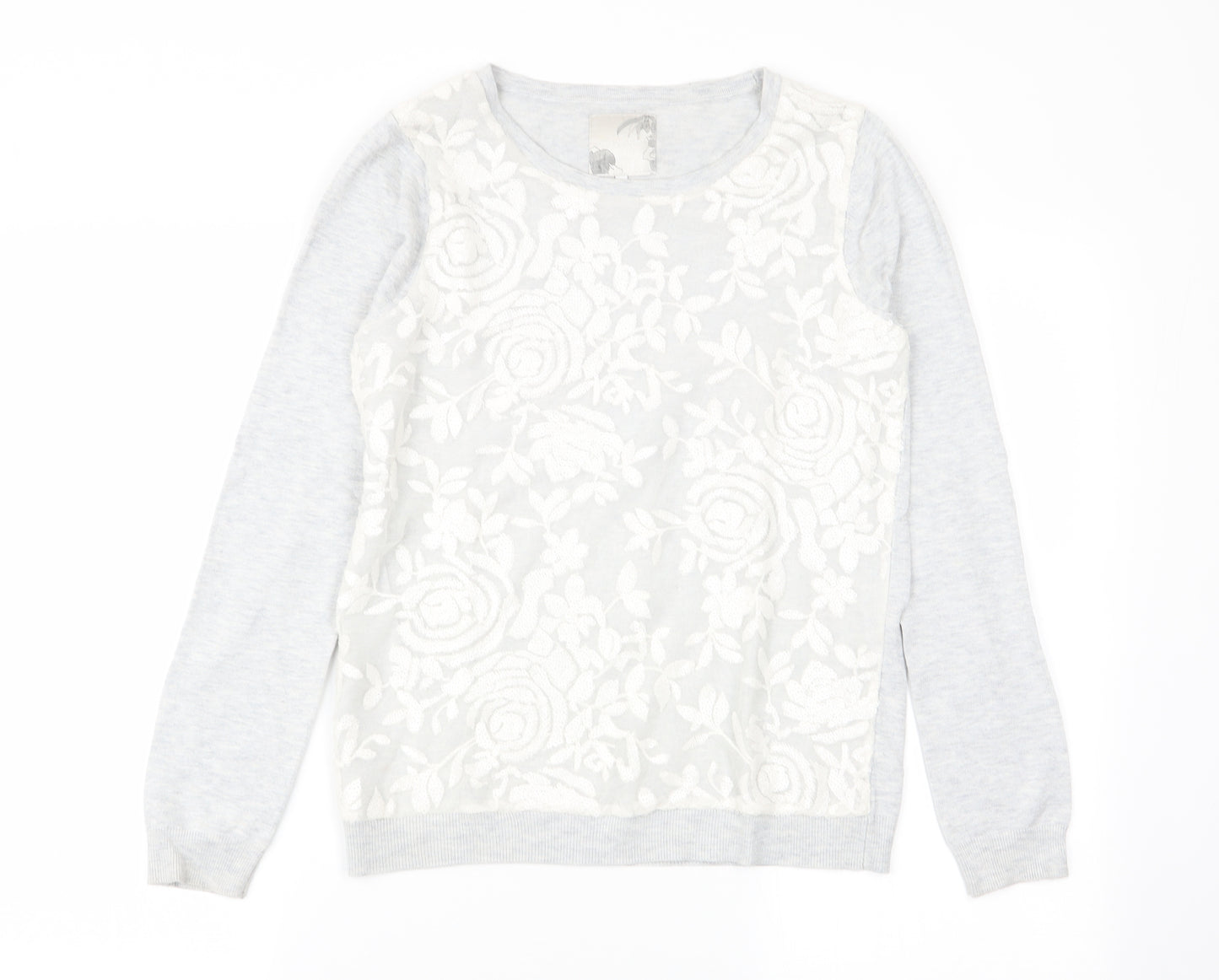 RJR.John Rocha Womens Grey Floral  Pullover Jumper Size 8