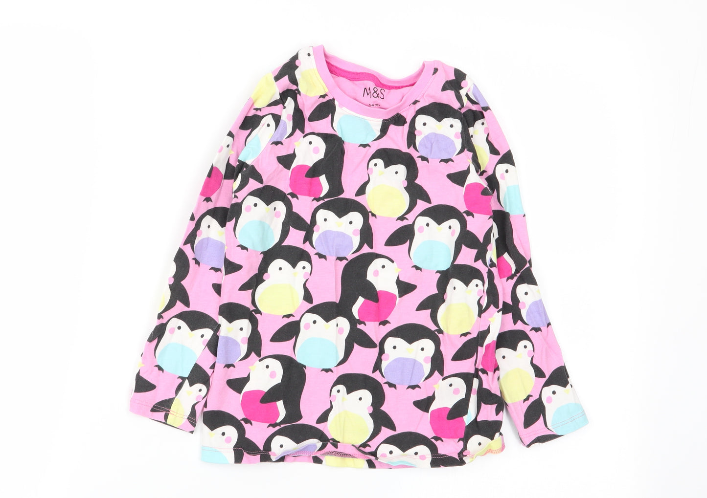 M&S Girls Multicoloured Animal Print  Basic T-Shirt Size 5-6 Years