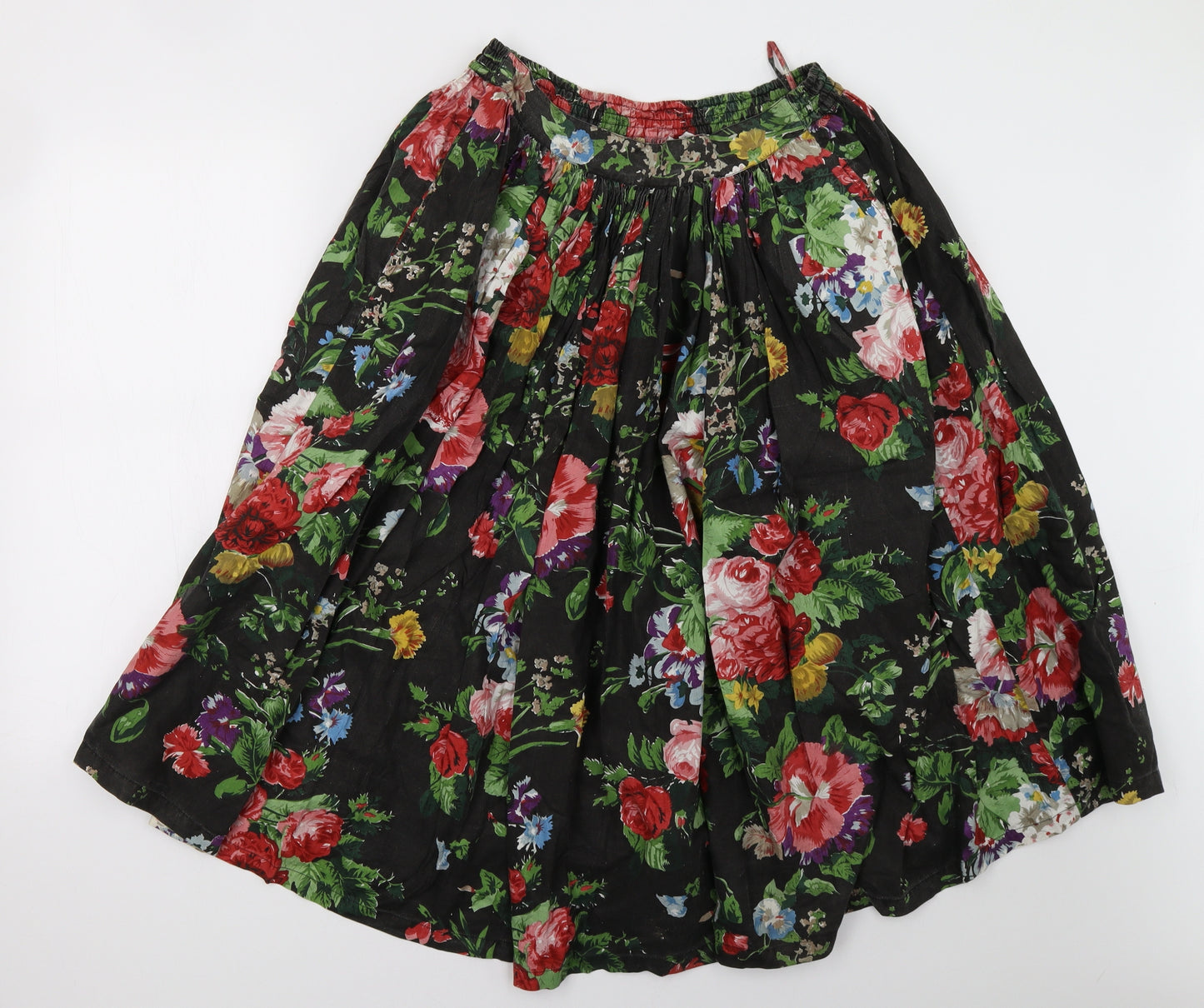 Preworn Womens Black Floral  A-Line Skirt Size 10