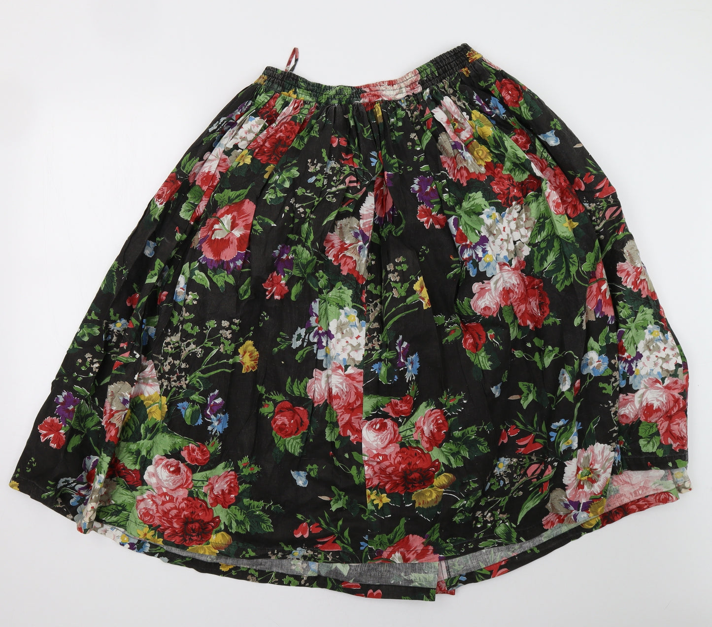 Preworn Womens Black Floral  A-Line Skirt Size 10