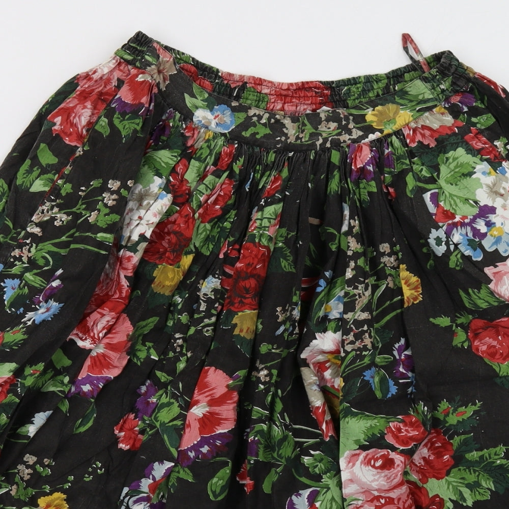 Preworn Womens Black Floral  A-Line Skirt Size 10