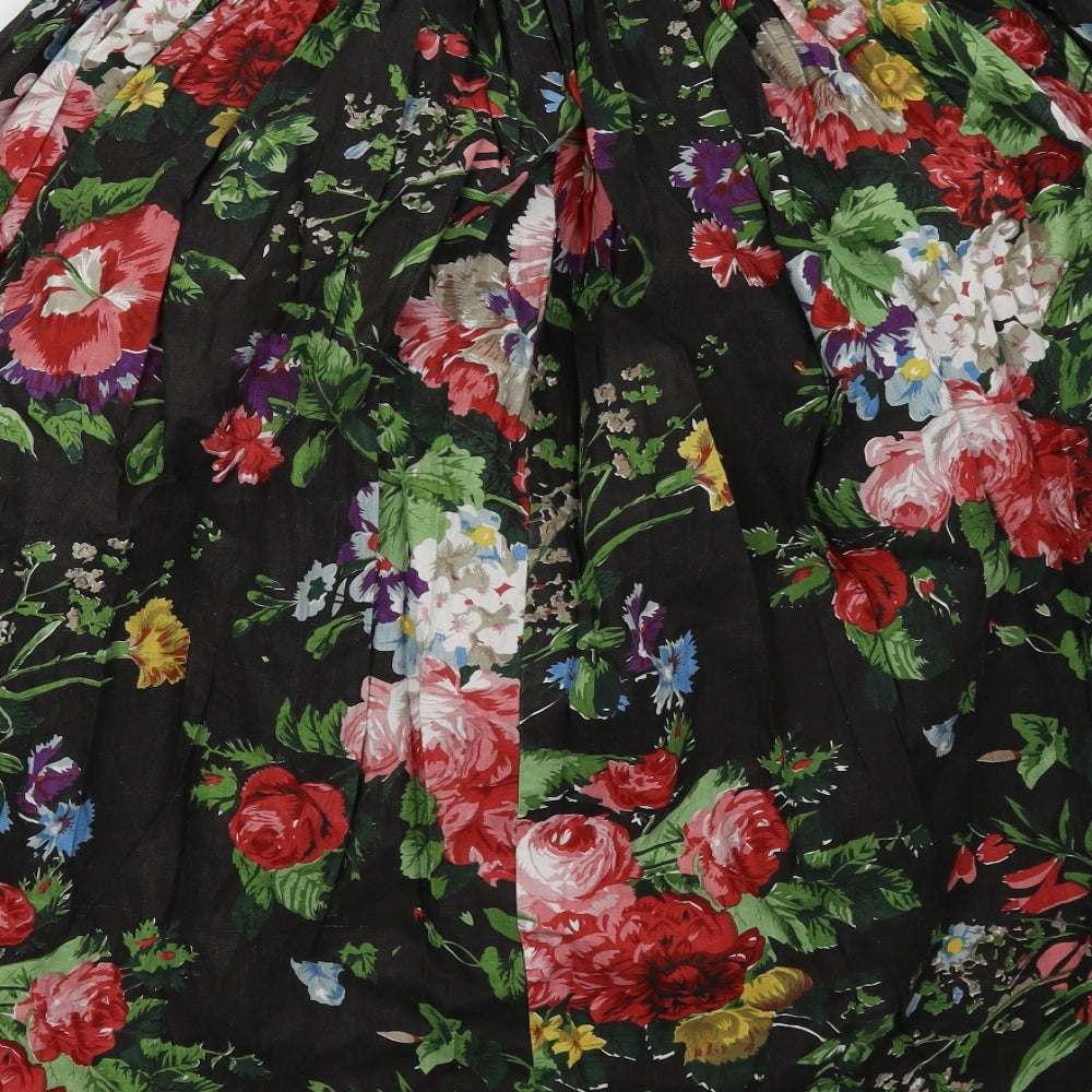 Preworn Womens Black Floral  A-Line Skirt Size 10