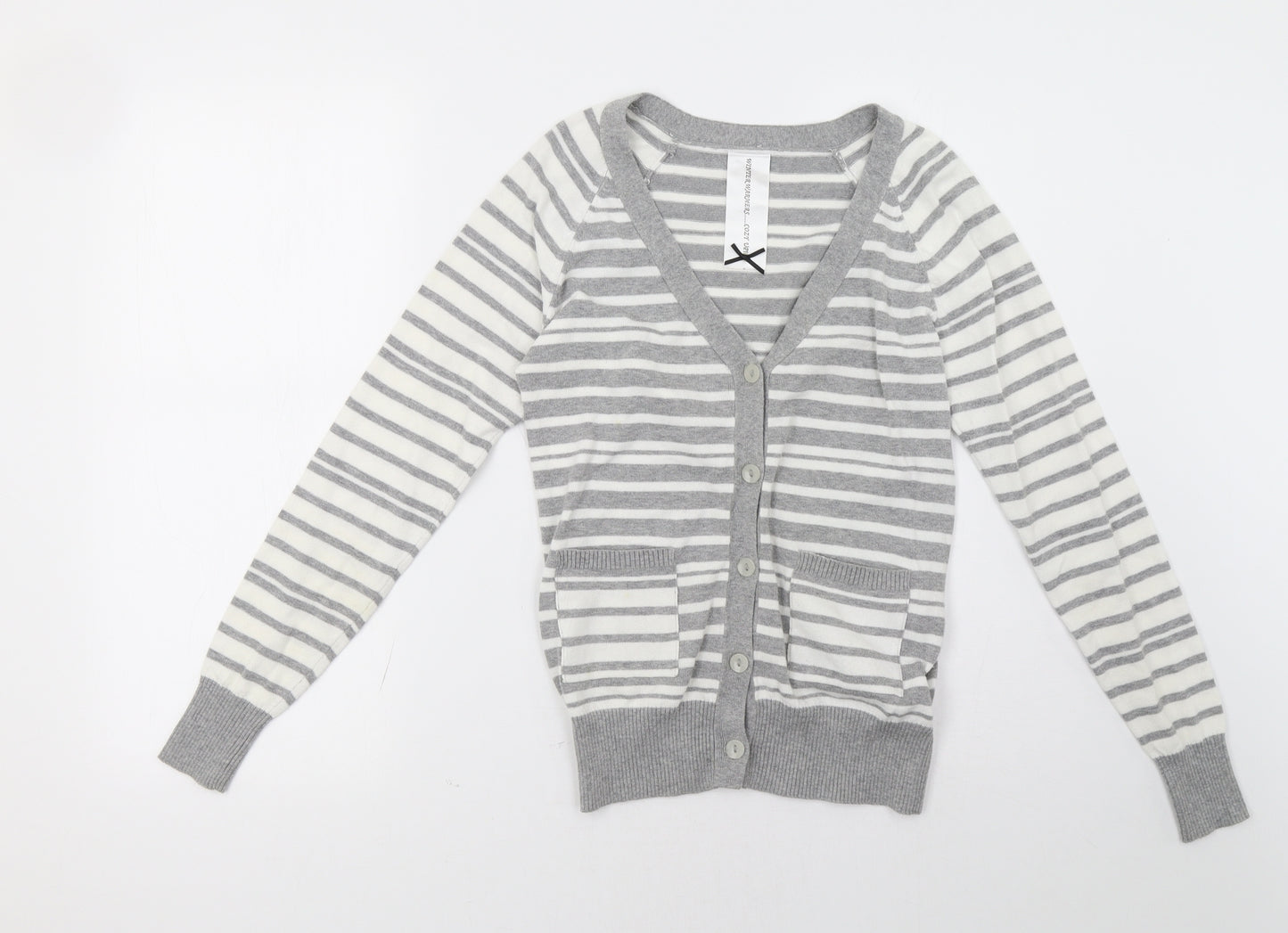 evie Womens Grey Striped  Cardigan Jumper Size 8