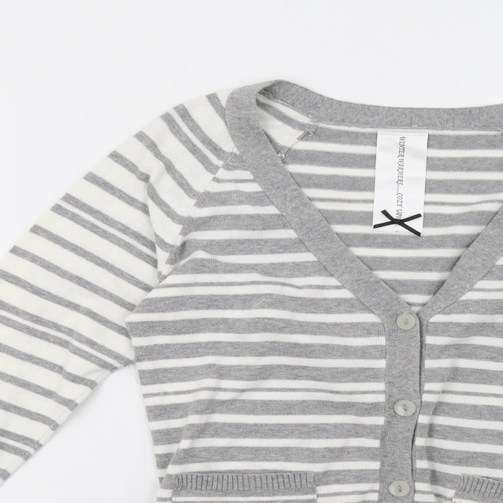 evie Womens Grey Striped  Cardigan Jumper Size 8