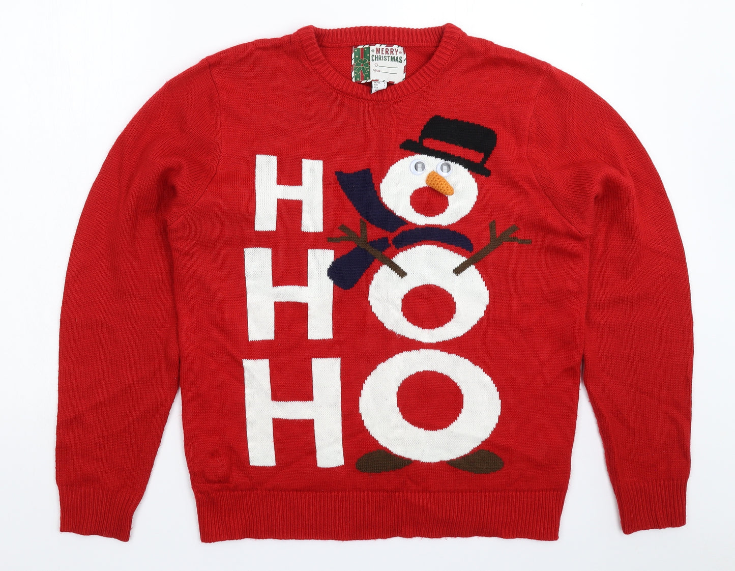 Merry Christmas Mens Red  Knit Pullover Jumper Size L